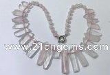 CGN186 23 inches 8*20mm - 11*60mm rose quartz stick necklaces