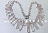 CGN186 23 inches 8*20mm - 11*60mm rose quartz stick necklaces