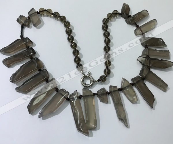 CGN188 23 inches 8*20mm - 11*60mm smoky quartz stick necklaces