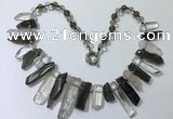 CGN190 8*20mm - 11*60mm white crystal & smoky quartz stick necklaces