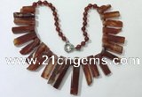 CGN191 23 inches 8*20mm - 11*60mm red agate stick necklaces