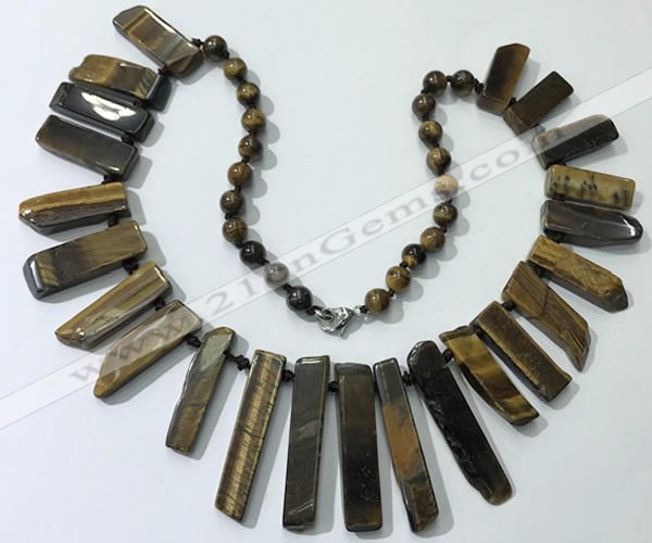 CGN195 23 inches 8*20mm - 11*60mm yellow tiger eye stick necklaces