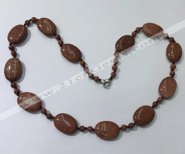 CGN201 22 inches 6mm round & 18*25mm oval goldstone necklaces