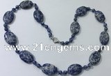 CGN208 22 inches 6mm round & 18*25mm oval blue spot stone necklaces