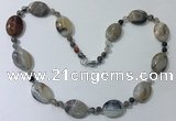 CGN215 22 inches 6mm round & 18*25mm oval agate necklaces