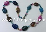 CGN222 22 inches 6mm round & 18*25mm oval agate necklaces