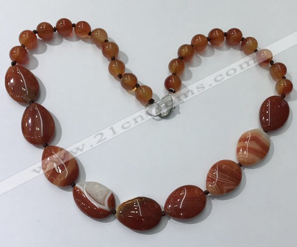 CGN260 20.5 inches 8mm round & 18*25mm flat teardrop agate necklaces