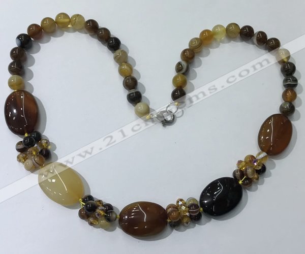 CGN272 18.5 inches 8mm round & 18*25mm oval agate beaded necklaces