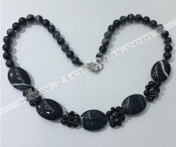 CGN278 18.5 inches 8mm round & 18*25mm oval agate beaded necklaces
