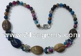 CGN281 18.5 inches 8mm round & 18*25mm flat teardrop agate beaded necklaces