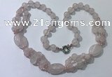 CGN290 24.5 inches chinese crystal & rose quartz beaded necklaces