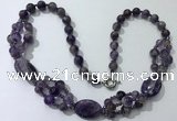 CGN291 24.5 inches chinese crystal & amethyst beaded necklaces