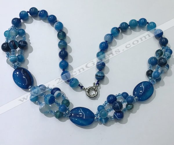 CGN294 24.5 inches chinese crystal & blue agate beaded necklaces