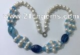CGN297 24.5 inches freshwater pearl & agate beaded necklaces