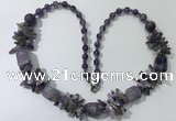 CGN301 27.5 inches chinese crystal & amethyst beaded necklaces