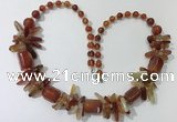 CGN306 27.5 inches chinese crystal & red agate beaded necklaces