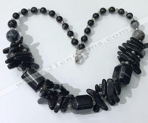 CGN339 20.5 inches chinese crystal & black agate beaded necklaces