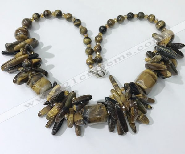 CGN343 20.5 inches chinese crystal & yellow tiger eye beaded necklaces