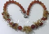 CGN355 19.5 inches chinese crystal & red agate beaded necklaces