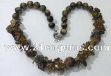 CGN362 19.5 inches chinese crystal & yellow tiger eye beaded necklaces