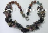 CGN376 19.5 inches round & chips mixed gemstone beaded necklaces