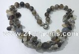 CGN378 19.5 inches round & chips grey agate beaded necklaces