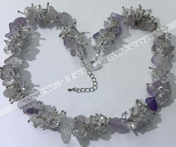 CGN401 19.5 inches chinese crystal & light amethyst chips beaded necklaces