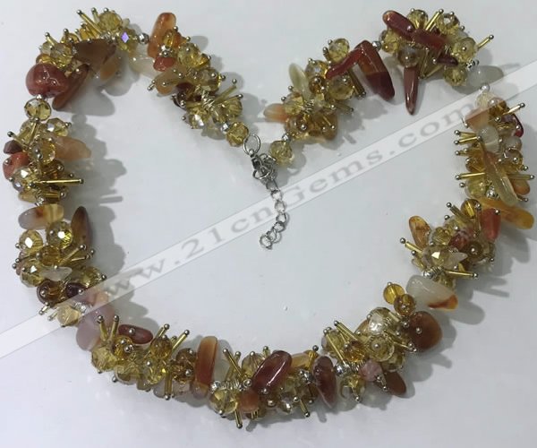CGN410 19.5 inches chinese crystal & red agate chips beaded necklaces