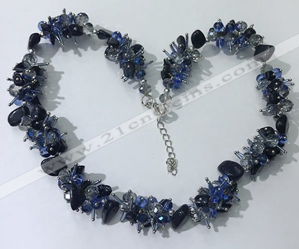 CGN412 19.5 inches chinese crystal & black agate chips beaded necklaces