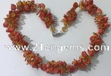 CGN418 19.5 inches chinese crystal & coral chips beaded necklaces