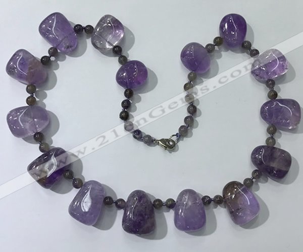 CGN441 21.5 inches freeform amethyst gemstone beaded necklaces