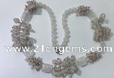 CGN450 25.5 inches chinese crystal & rose quartz beaded necklaces