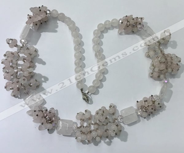 CGN450 25.5 inches chinese crystal & rose quartz beaded necklaces