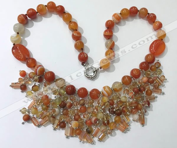 CGN480 21.5 inches chinese crystal & striped agate beaded necklaces