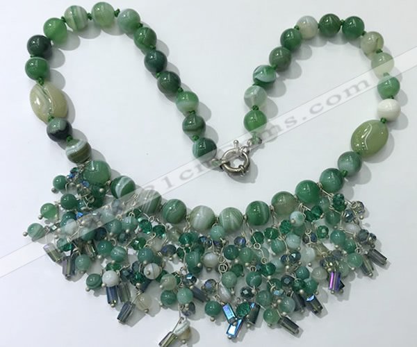 CGN485 21.5 inches chinese crystal & striped agate beaded necklaces