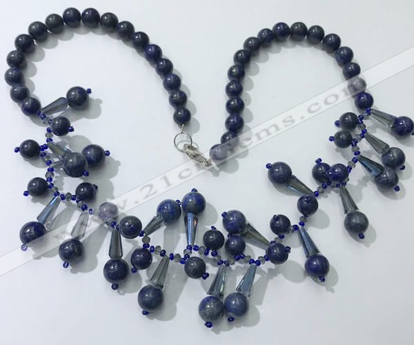 CGN505 21 inches chinese crystal & lapis lazuli beaded necklaces