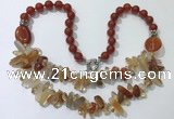 CGN520 23.5 inches chinese crystal & red agate beaded necklaces