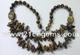 CGN523 23.5 inches chinese crystal & yellow tiger eye beaded necklaces