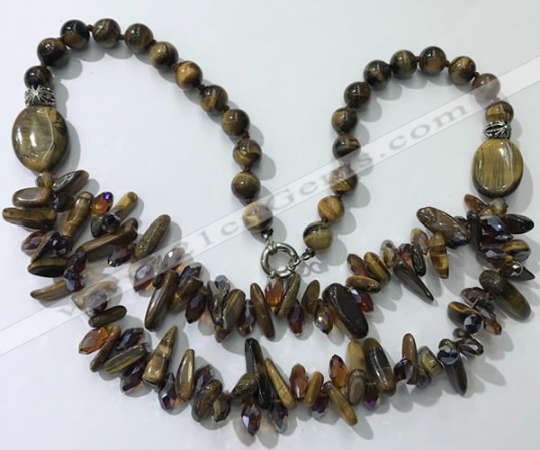 CGN523 23.5 inches chinese crystal & yellow tiger eye beaded necklaces