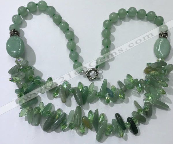 CGN524 23.5 inches chinese crystal & green aventurine beaded necklaces