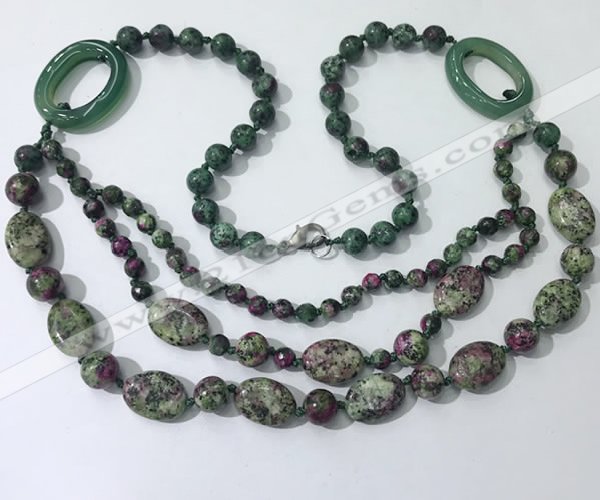 CGN604 23.5 inches imitation ruby zoisite gemstone beaded necklaces