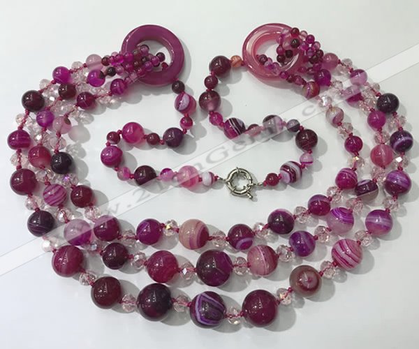 CGN623 24 inches chinese crystal & striped agate beaded necklaces