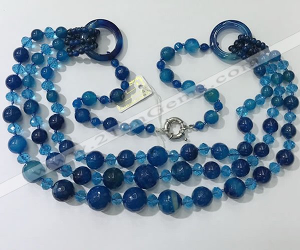 CGN640 24 inches chinese crystal & striped agate beaded necklaces