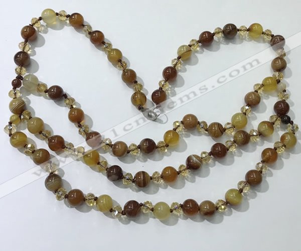 CGN651 22 inches chinese crystal & striped agate beaded necklaces