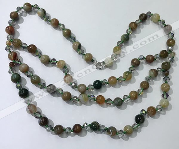 CGN657 22 inches chinese crystal & striped agate beaded necklaces