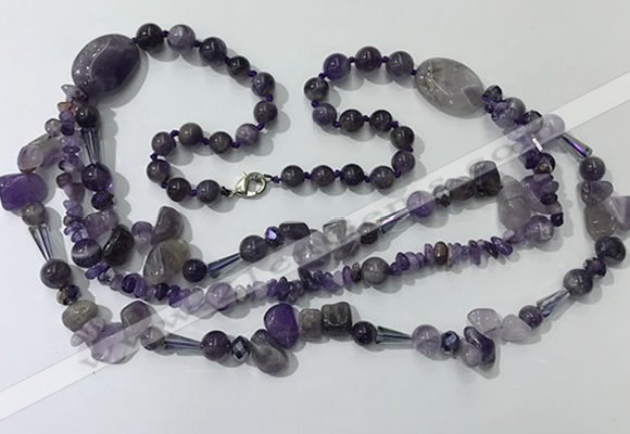 CGN680 23.5 inches chinese crystal & amethyst beaded necklaces