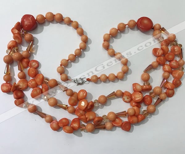 CGN688 23.5 inches chinese crystal & coral beaded necklaces