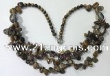 CGN702 22.5 inches chinese crystal & yellow tiger eye beaded necklaces