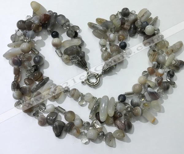 CGN713 22 inches fashion 3 rows grey agate beaded necklaces