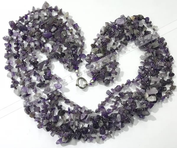 CGN721 19.5 inches stylish 6 rows amethyst chips necklaces